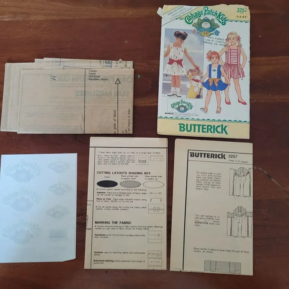 3257 Vintage Cabbage Patch Sewing Pattern Clothes Butterick